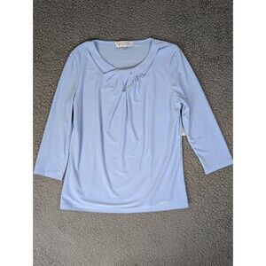 NWT Kasper Luxe Blue Twist Front Liquid Knit Tunic Top Size Small